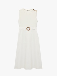 Bisiklet Yaka Kemer Detaylı Kolsuz Uzun Poplin Elbise