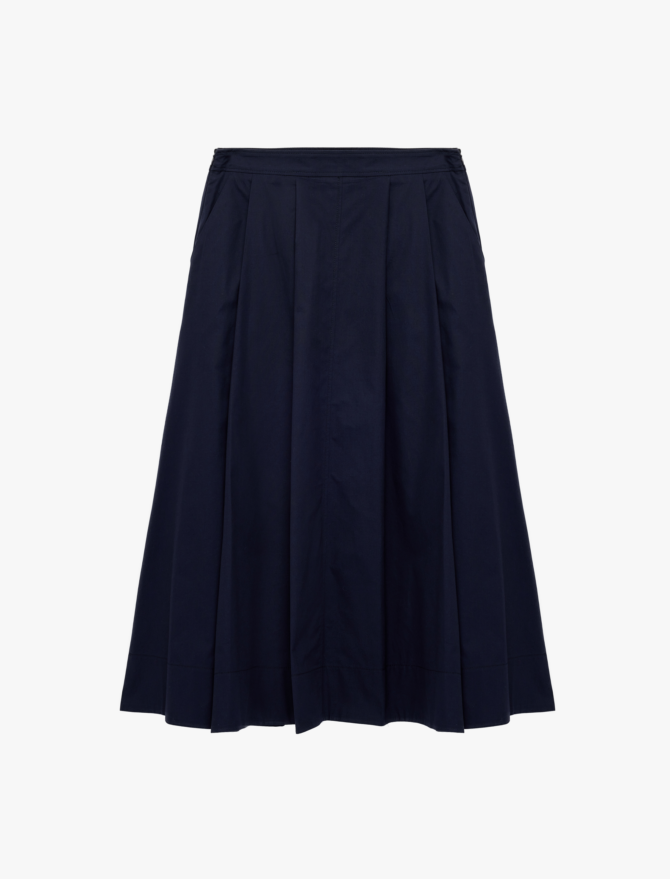   Pamuklu Cepli Pile Detaylı Çan Kesim Midi Poplin Etek