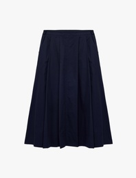 Pamuklu Cepli Pile Detaylı Çan Kesim Midi Poplin Etek