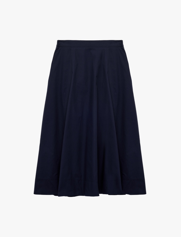  Pamuklu Cepli Pile Detaylı Çan Kesim Midi Poplin Etek