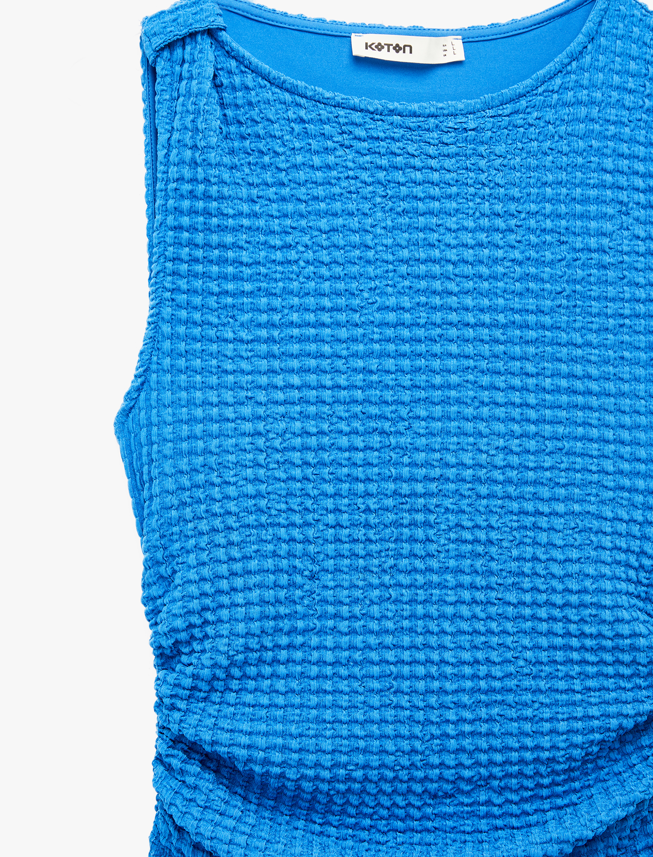   Bürümcük Kumaş Drapeli Kayık Yaka Kolsuz Slim Fit Uzun Kalem Elbise