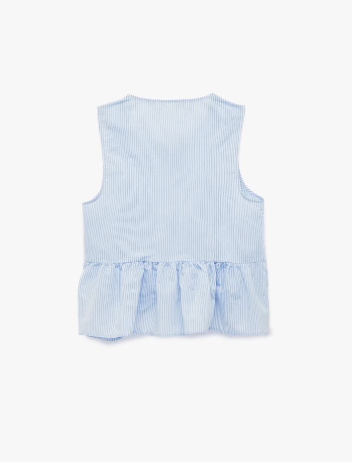  Bisiklet Yaka Önden Bağlama Detaylı Fiyonklu Çizgili Peplum Bluz