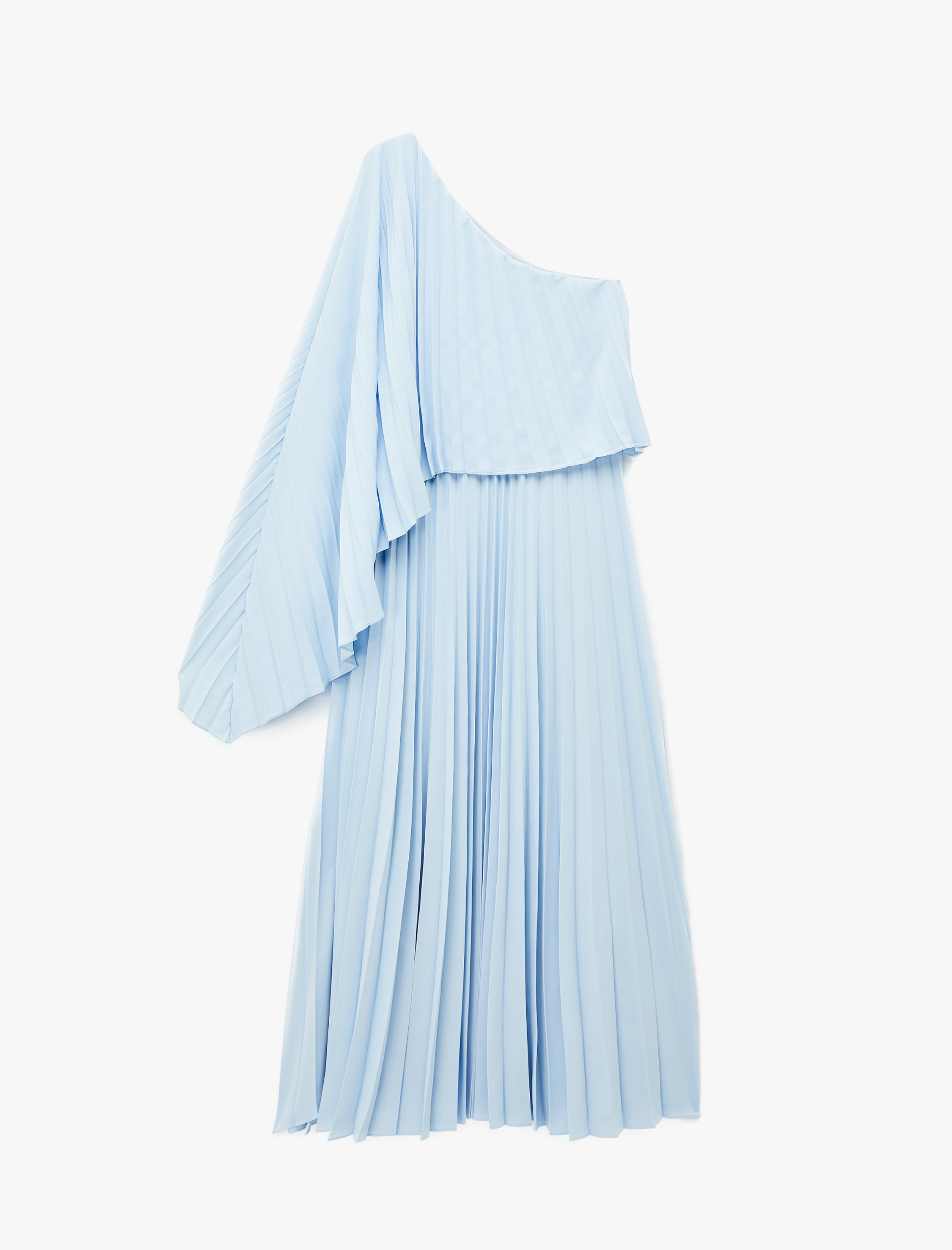   Kolsuz Tek Omuz Şifon Pileli Uzun Abiye Elbise