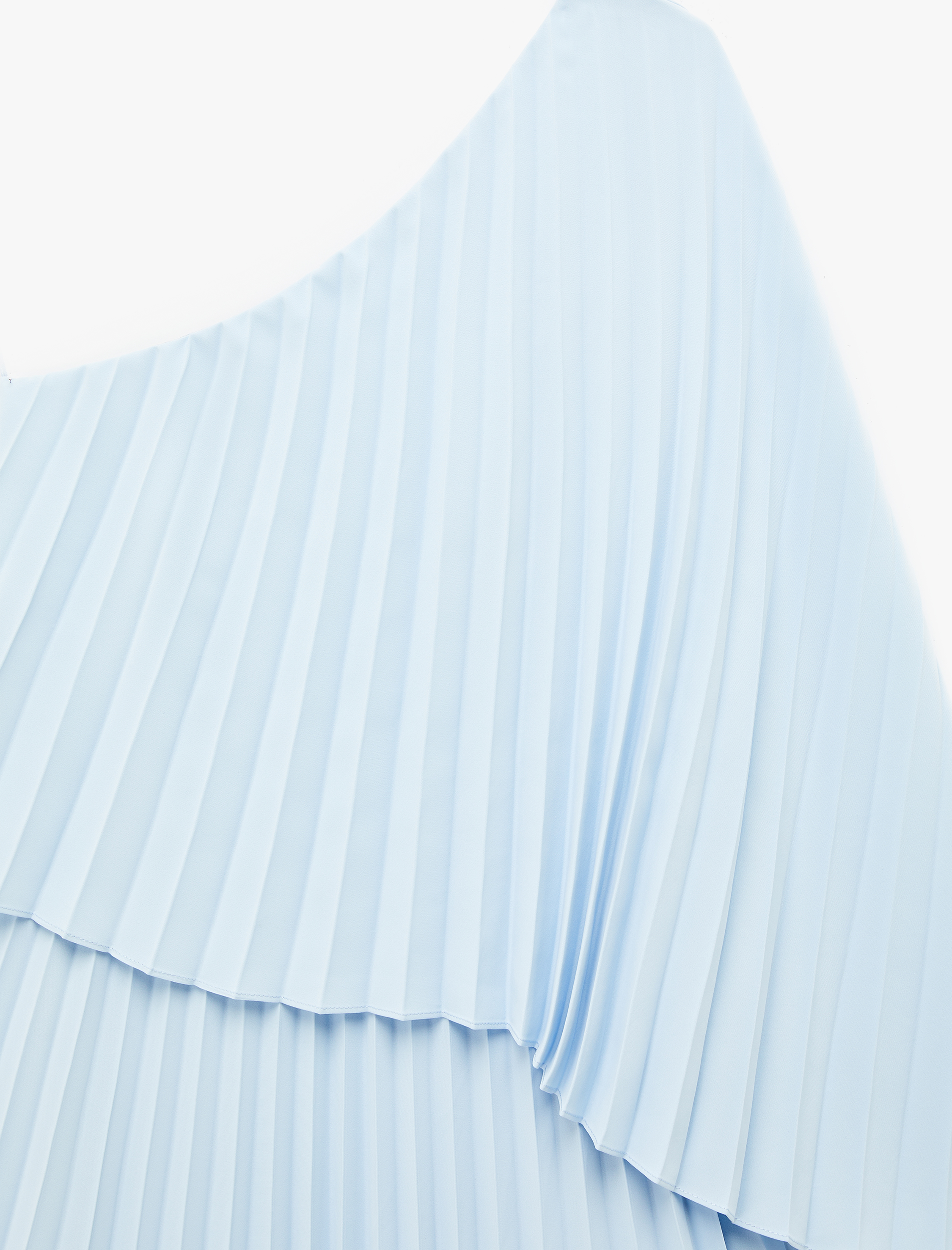   Kolsuz Tek Omuz Şifon Pileli Uzun Abiye Elbise