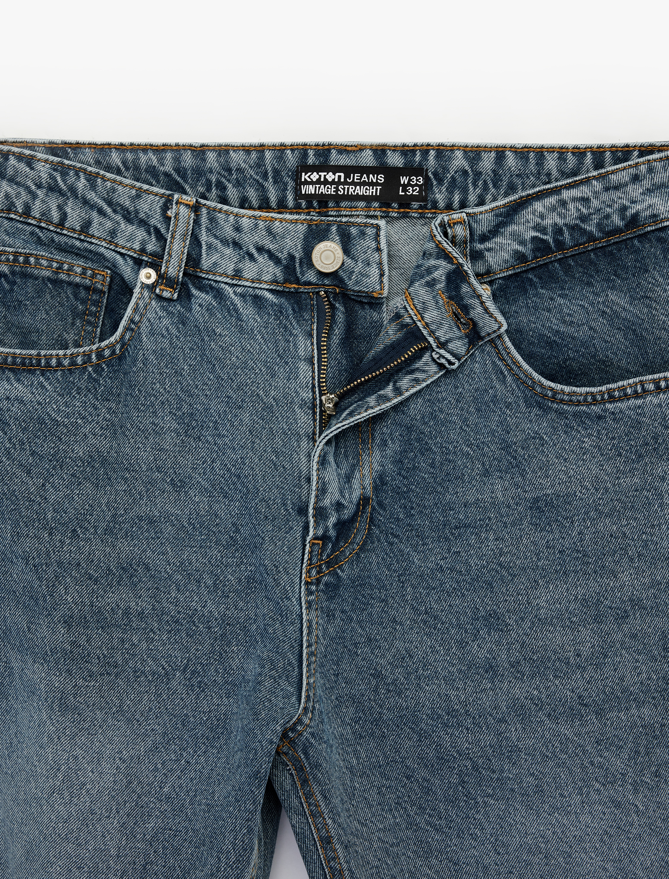  Normal Bel Pamuklu Cepli Vintage Straight Fit Jean Pantolon