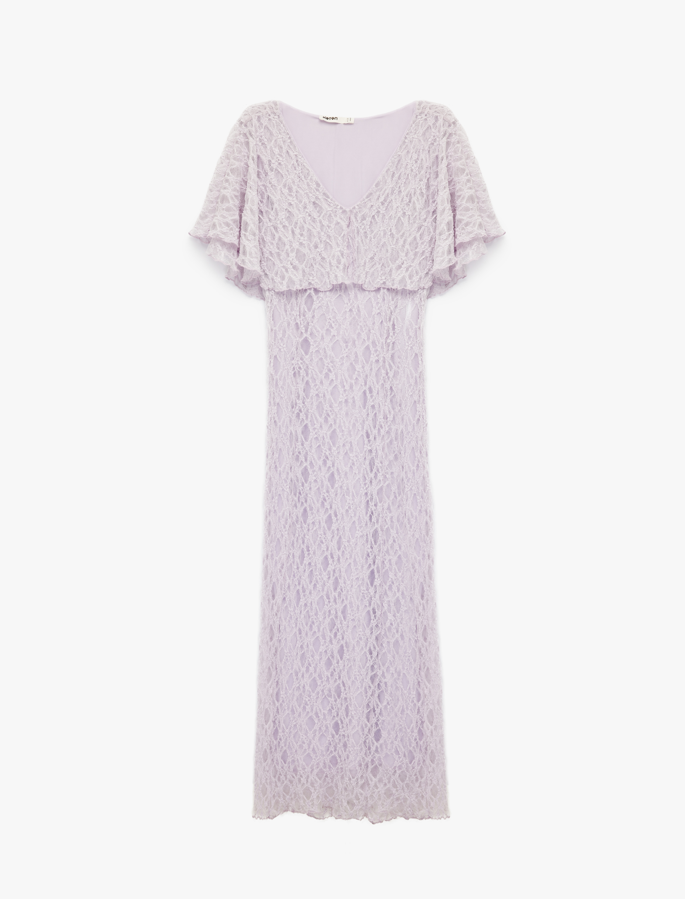   Slim Fit Pelerin Kol V Yaka Uzun Dantel Elbise