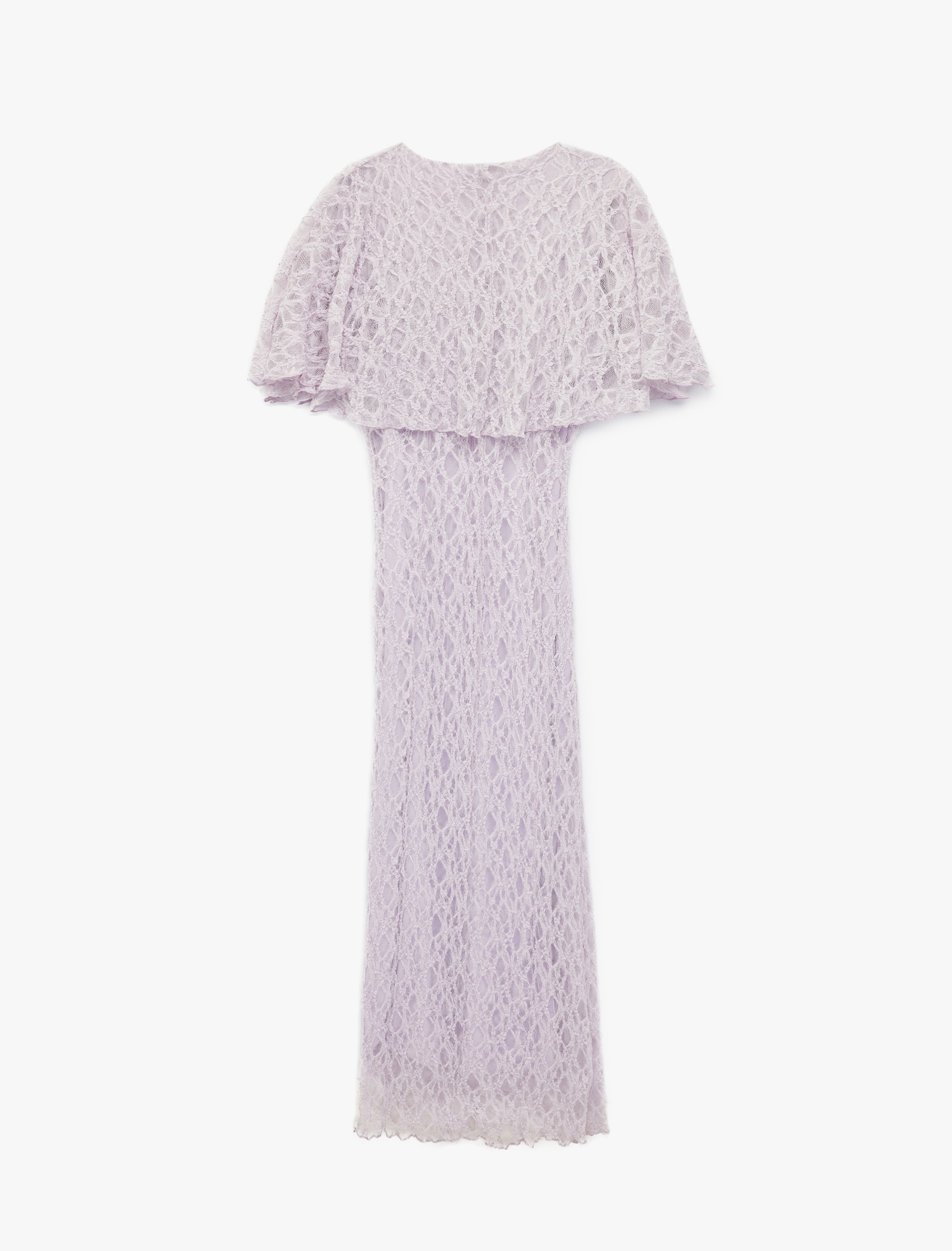   Slim Fit Pelerin Kol V Yaka Uzun Dantel Elbise