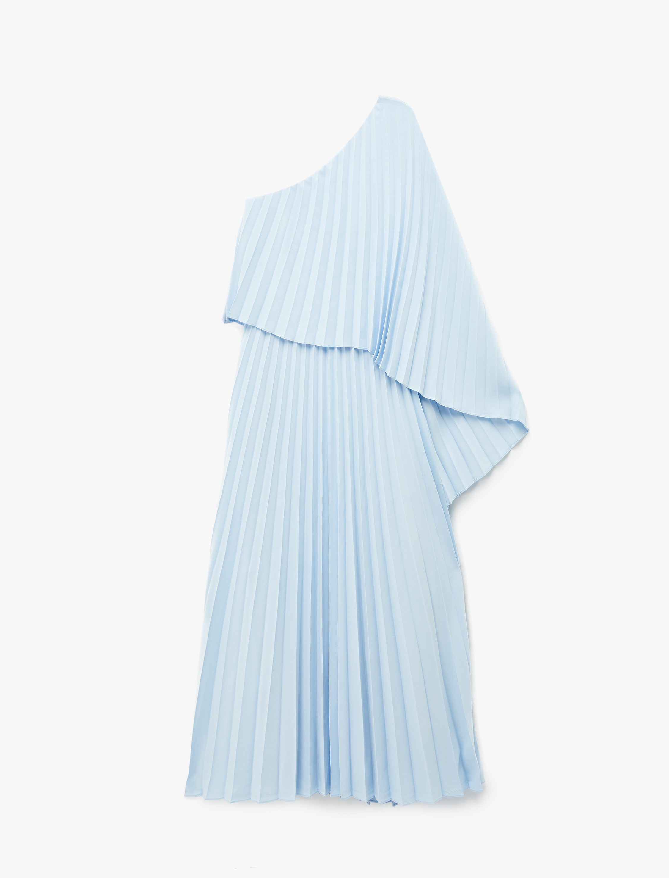   Kolsuz Tek Omuz Şifon Pileli Uzun Abiye Elbise