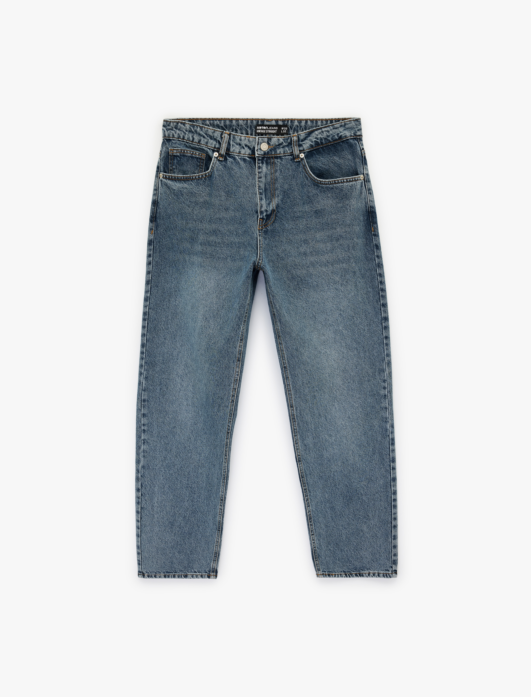   Normal Bel Pamuklu Cepli Vintage Straight Fit Jean Pantolon