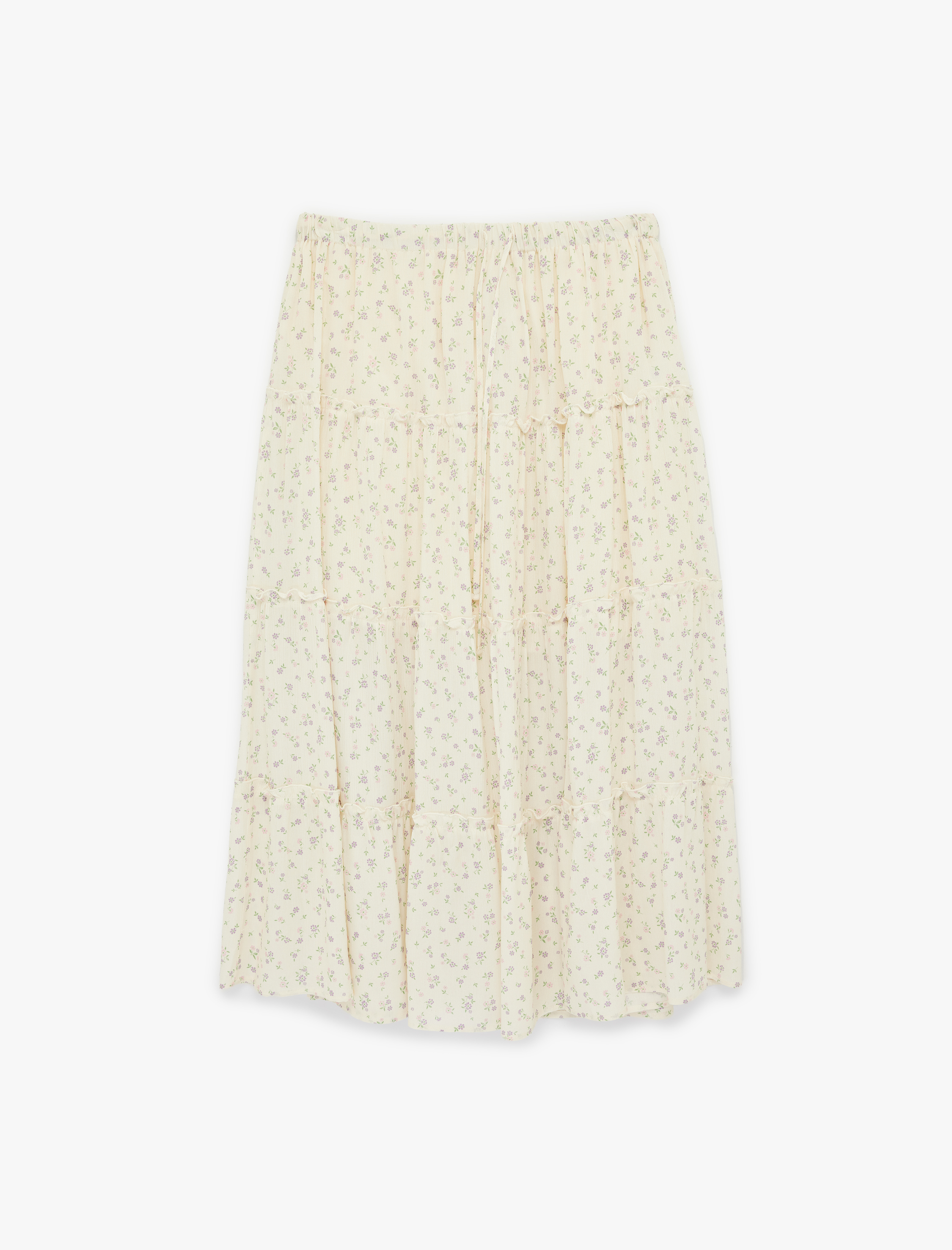   Çiçekli Beli Lastikli Viskon Uzun Etek