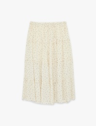 Çiçekli Beli Lastikli Viskon Uzun Etek