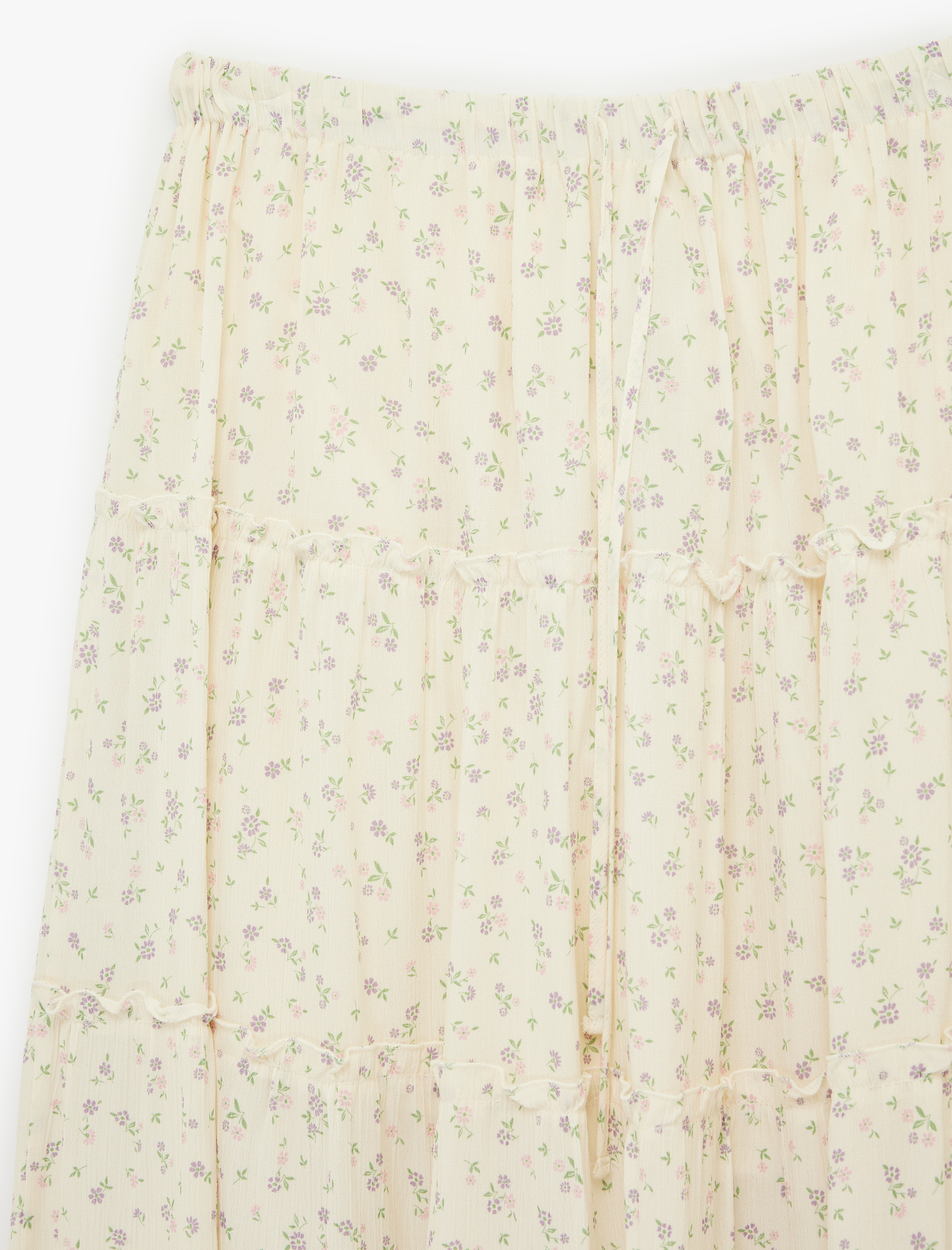   Çiçekli Beli Lastikli Viskon Uzun Etek