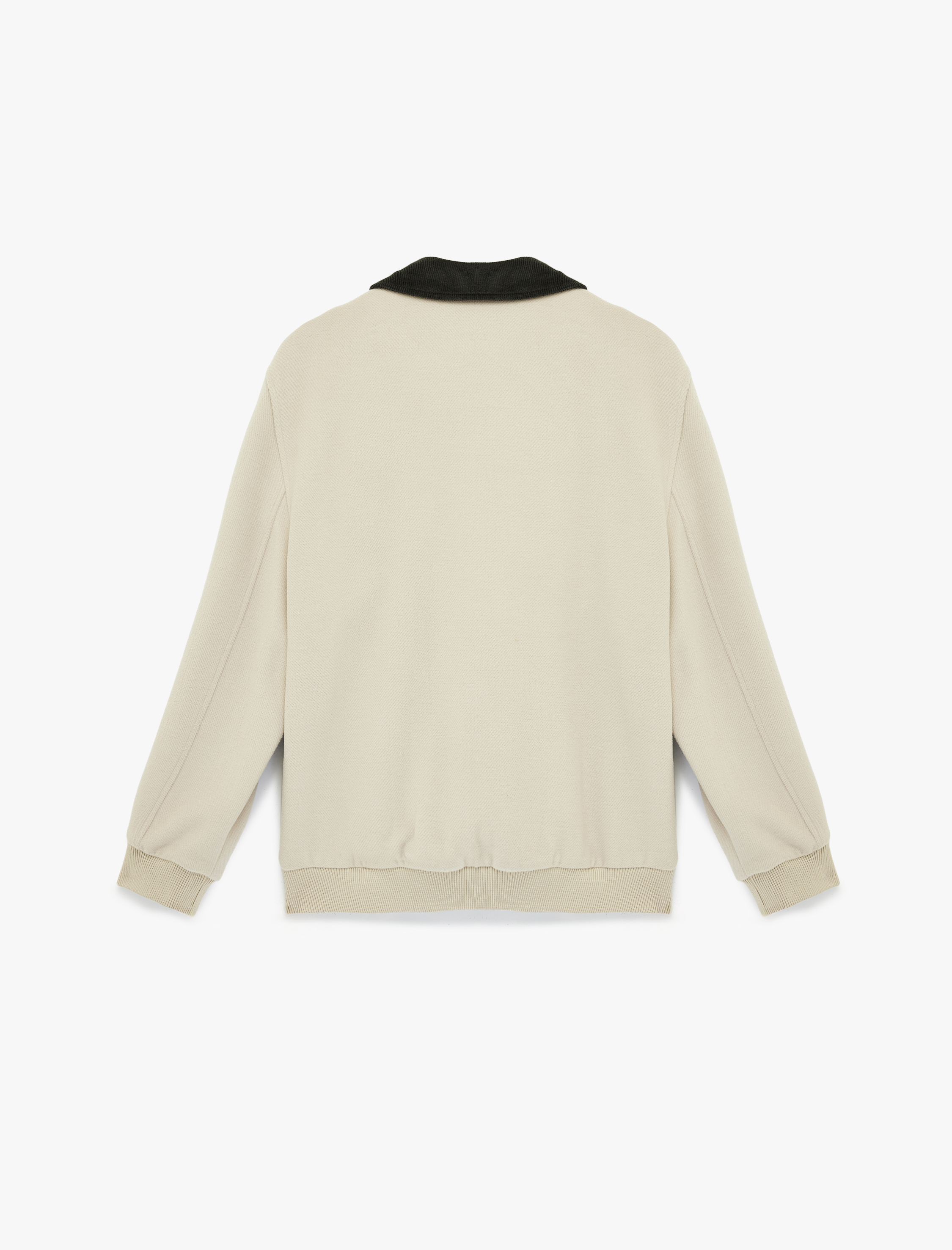   Regular Fit Uzun Kollu Cepli Kontrast Yaka Fermuarlı Kaşe Ceket