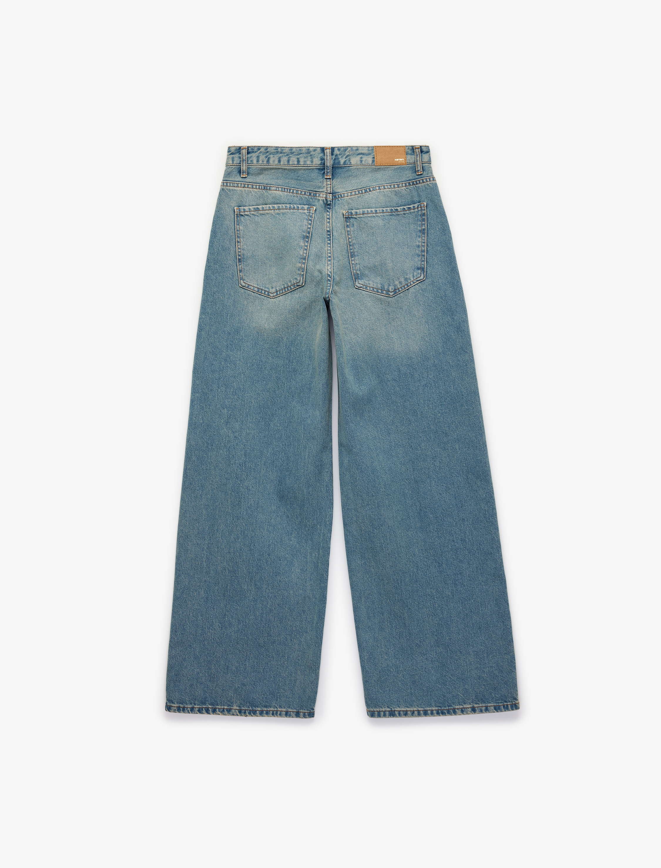   Rahat Kalıp Düz Paça Düğmeli Cepli Denim Pantolon - Loose Straight Fit Jean