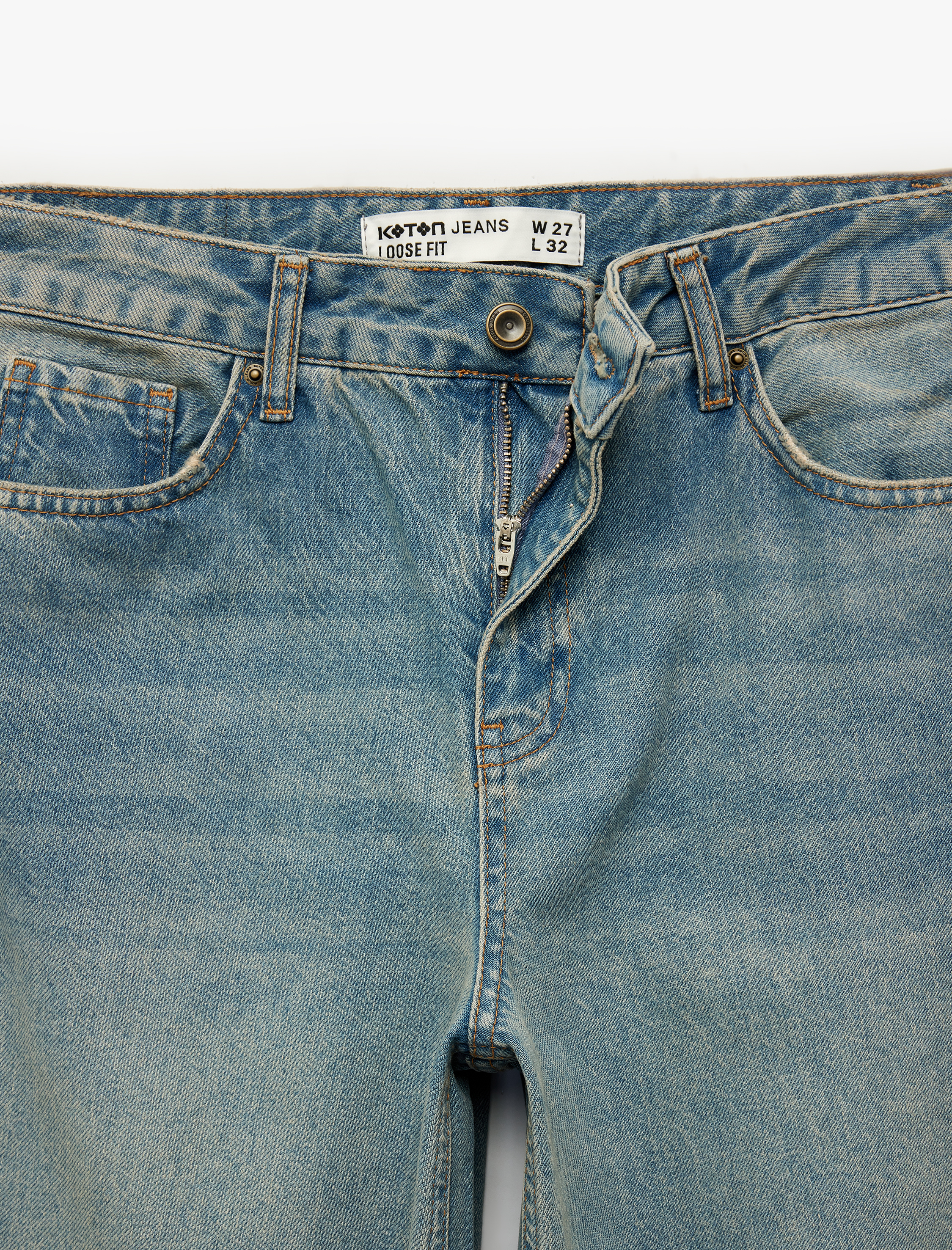   Rahat Kalıp Düz Paça Düğmeli Cepli Denim Pantolon - Loose Straight Fit Jean