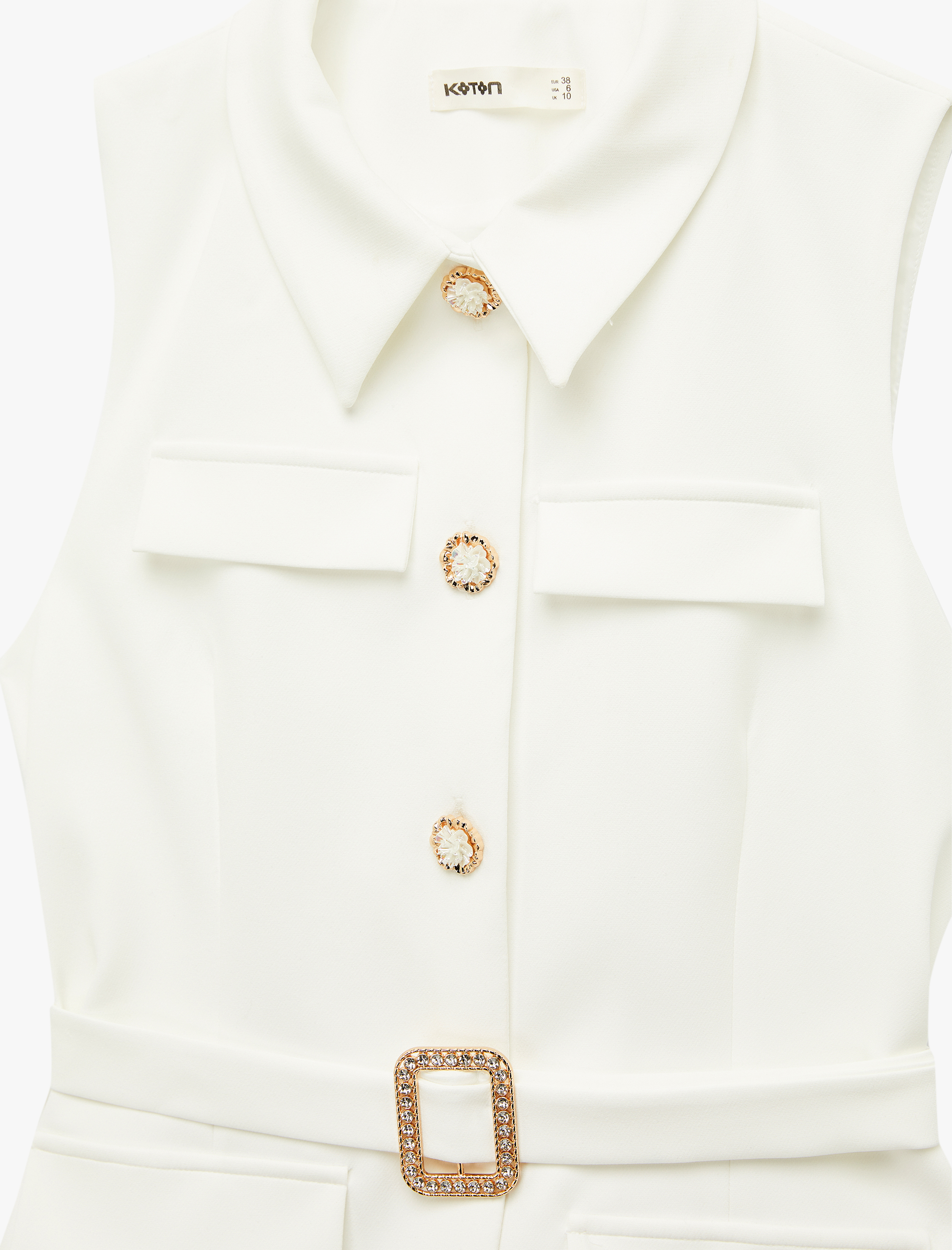   Krep Kumaş Slim Fit Düğmeli Kemerli Midi Boy Pileli Kolsuz Ceket Elbise