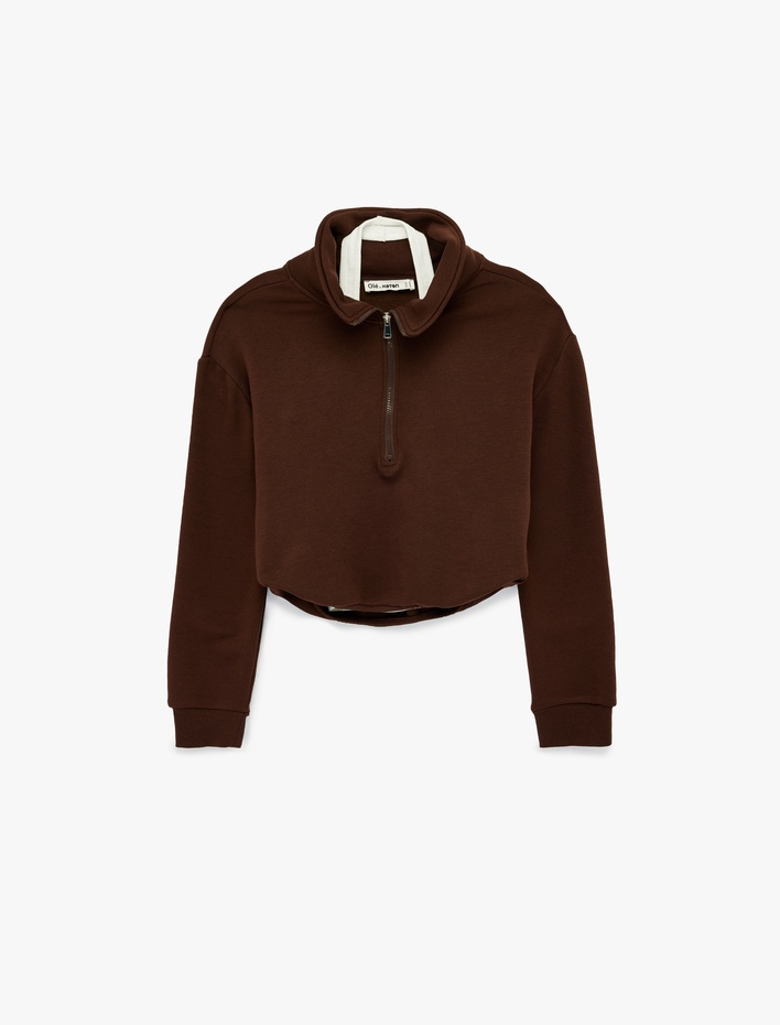  Modal Karışımlı Atlet Detaylı Yarım Fermuarlı Uzun Kollu Sweatshirt