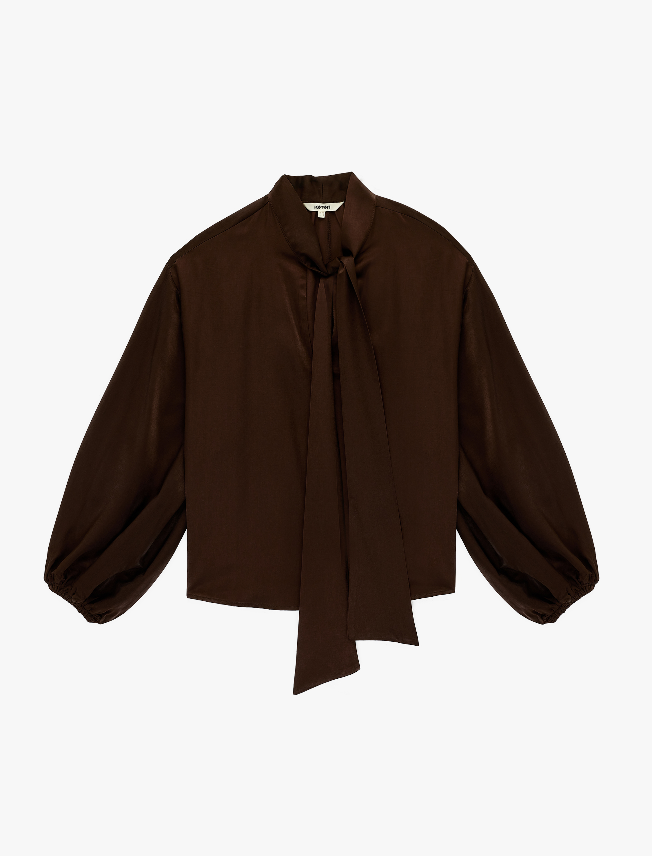   Regular Fit Uzun Balon Kollu Şal Yaka Saten Bluz