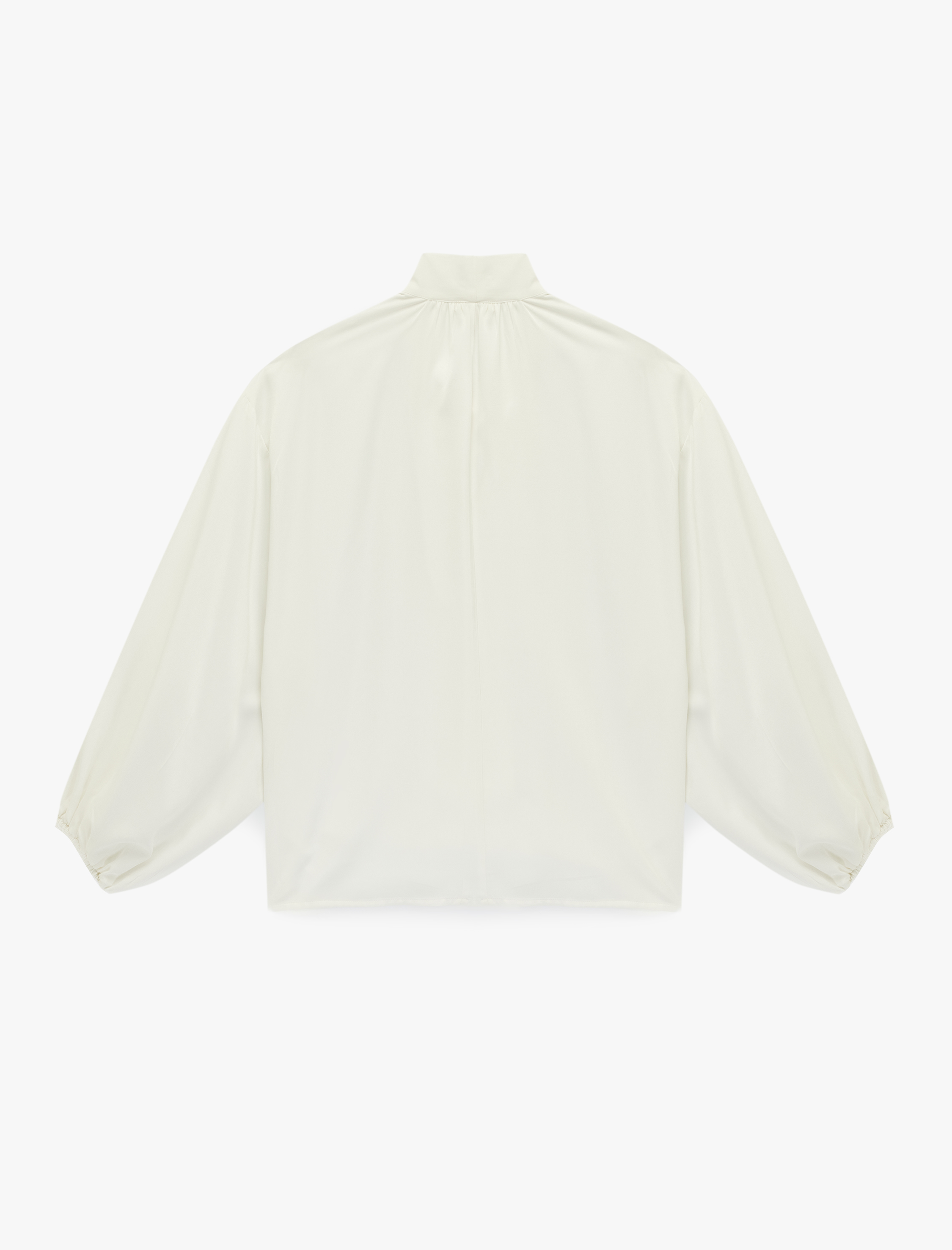   Regular Fit Uzun Balon Kollu Şal Yaka Saten Bluz