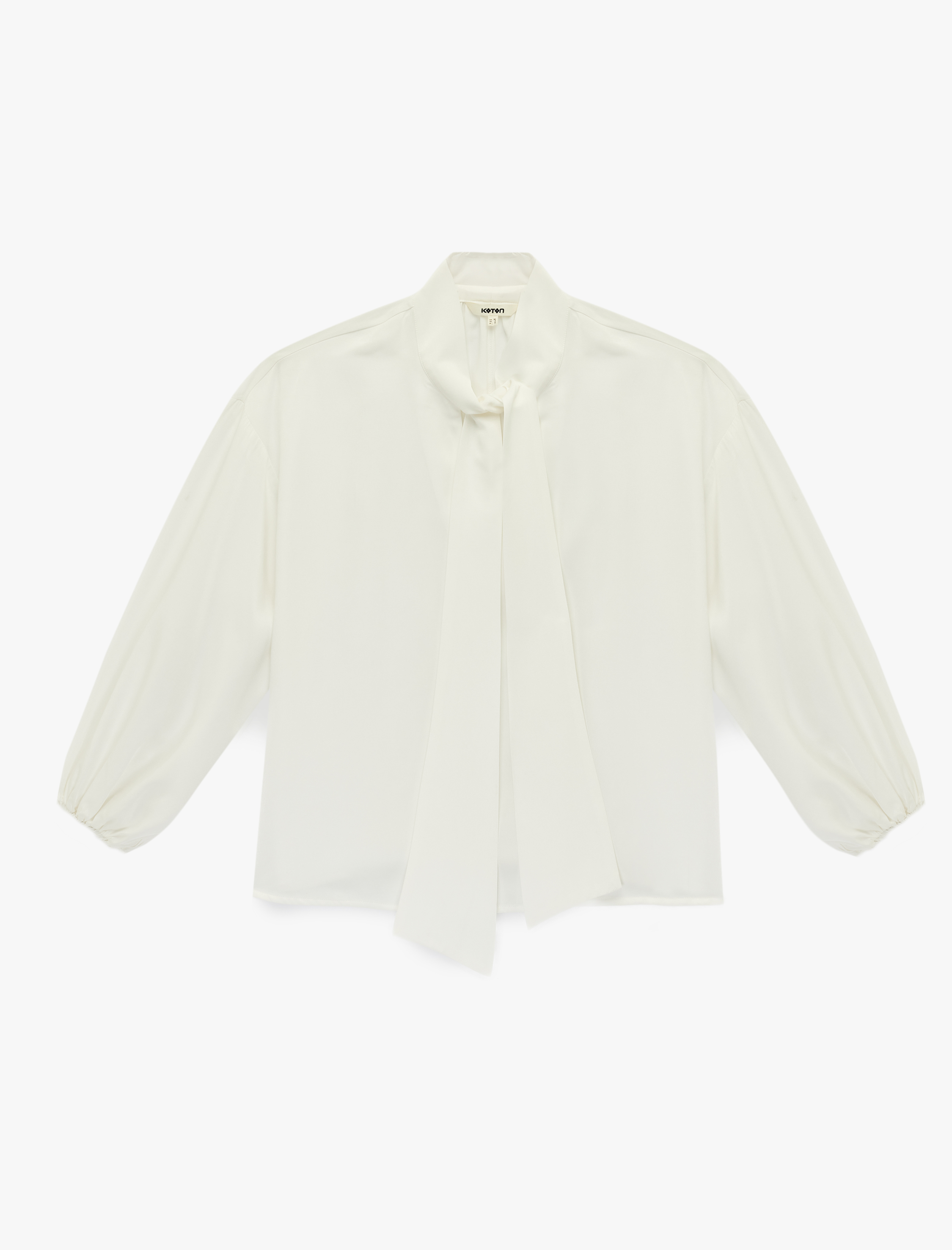   Regular Fit Uzun Balon Kollu Şal Yaka Saten Bluz