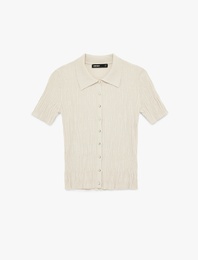 Slim Fit Polo Yaka Kısa Kollu Düğmeli Kazak