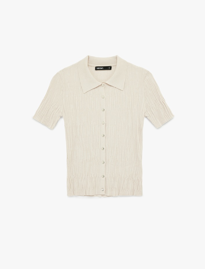  Slim Fit Polo Yaka Kısa Kollu Düğmeli Kazak