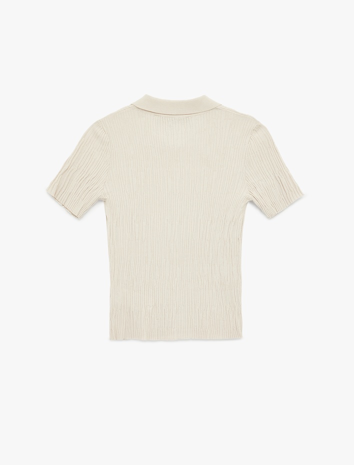  Slim Fit Polo Yaka Kısa Kollu Düğmeli Kazak