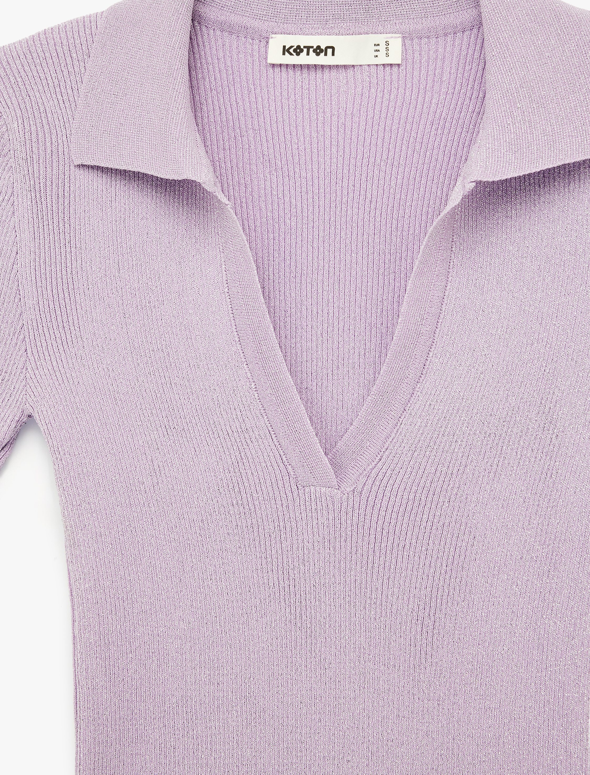   Slim Fit Kısa Kollu Parıltılı Polo V Yaka Triko Kazak