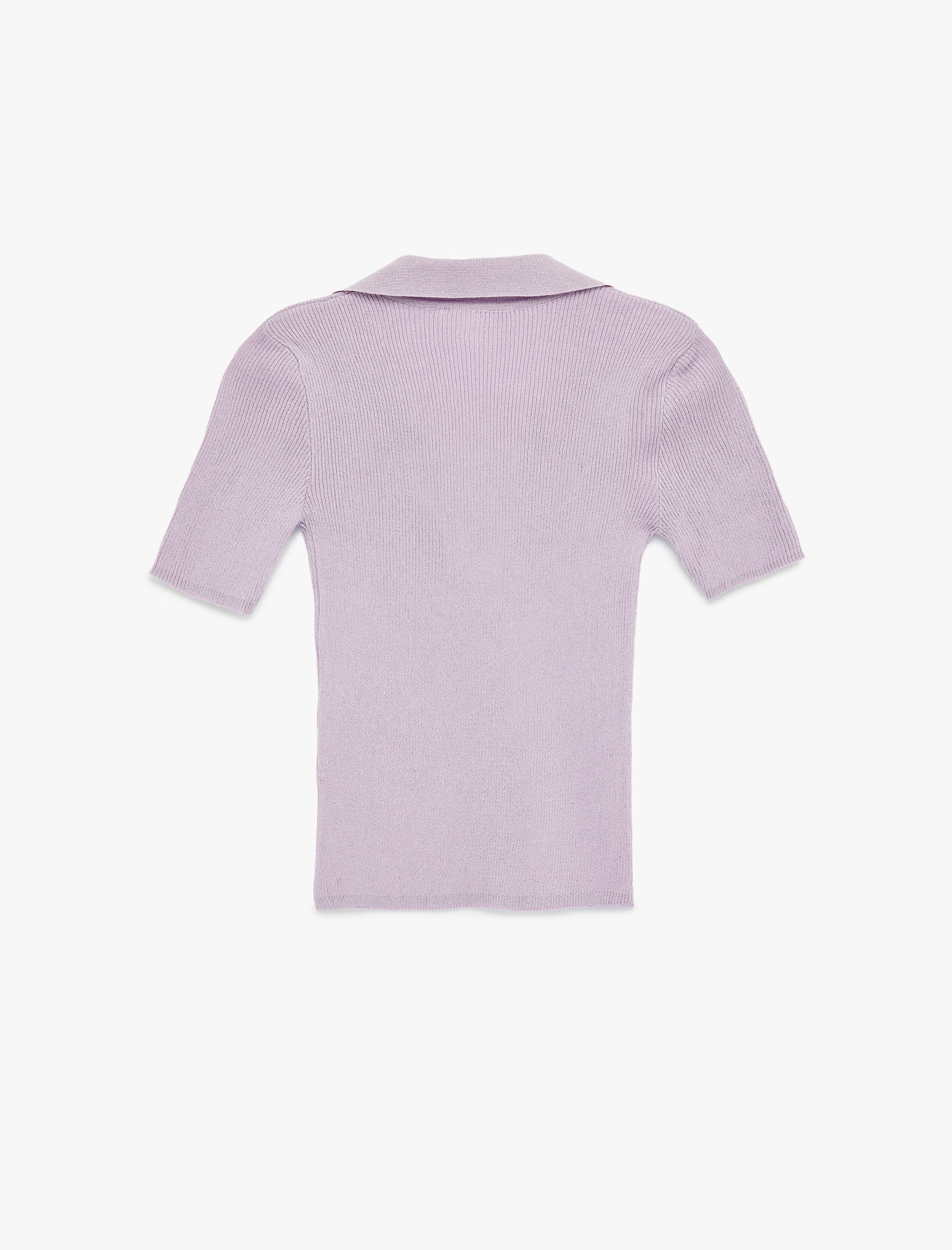   Slim Fit Kısa Kollu Parıltılı Polo V Yaka Triko Kazak