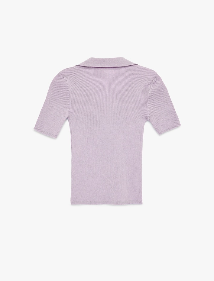  Slim Fit Kısa Kollu Parıltılı Polo V Yaka Triko Kazak