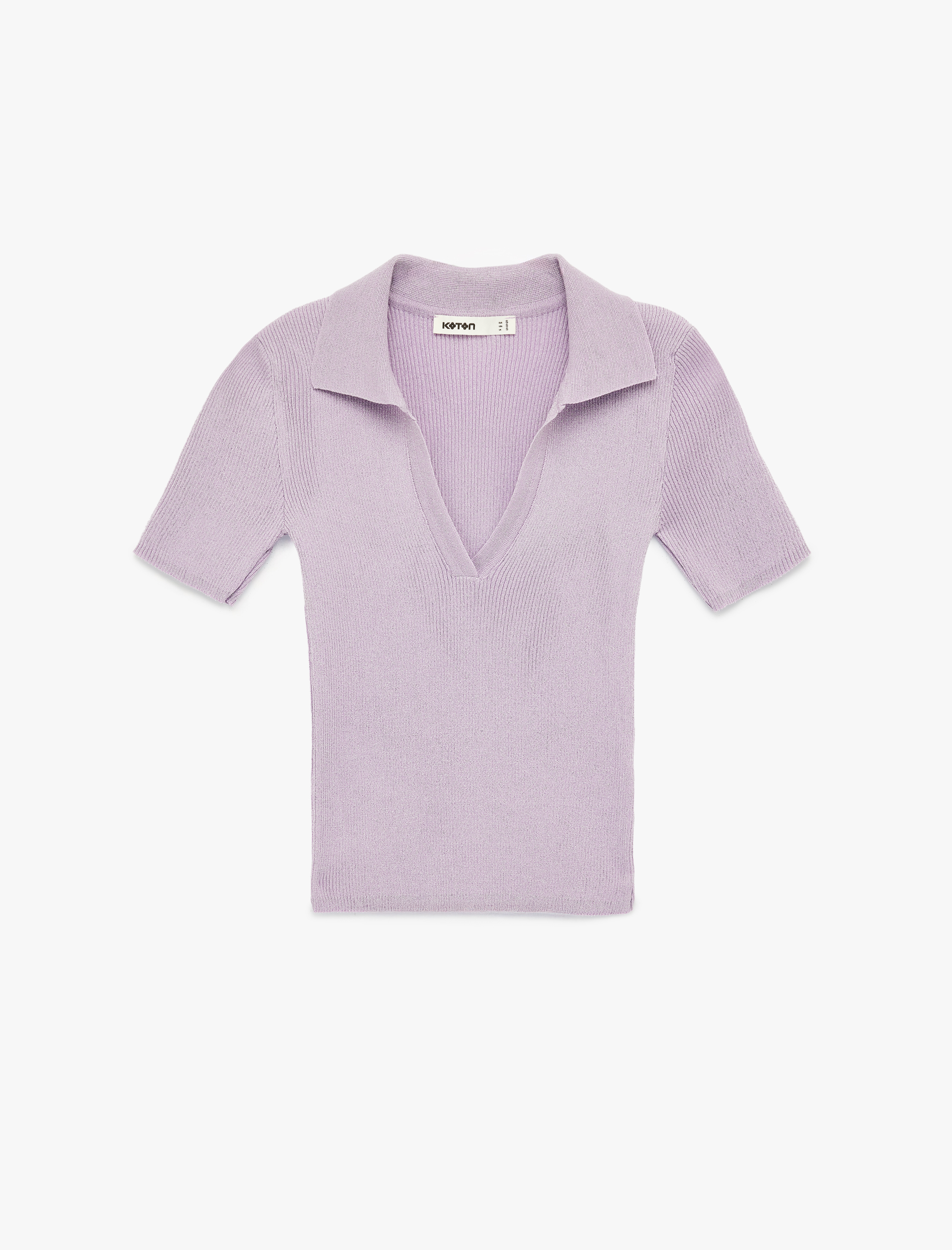   Slim Fit Kısa Kollu Parıltılı Polo V Yaka Triko Kazak