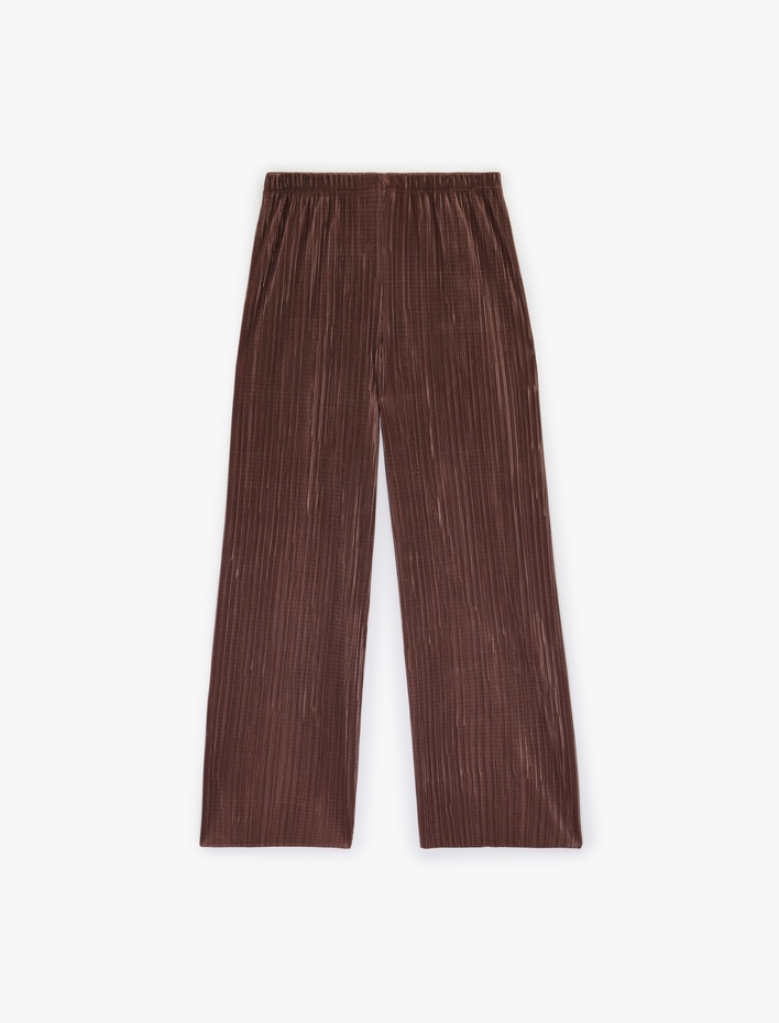  Yüksek Bel Geniş Paça Piliseli Pantolon