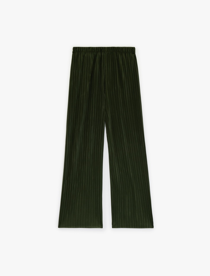  Yüksek Bel Geniş Paça Piliseli Pantolon