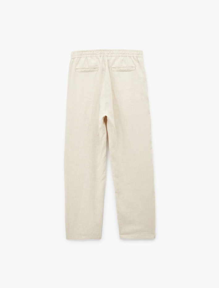  Regular Fit Cepli Beli Bağcıklı Keten Pantolon