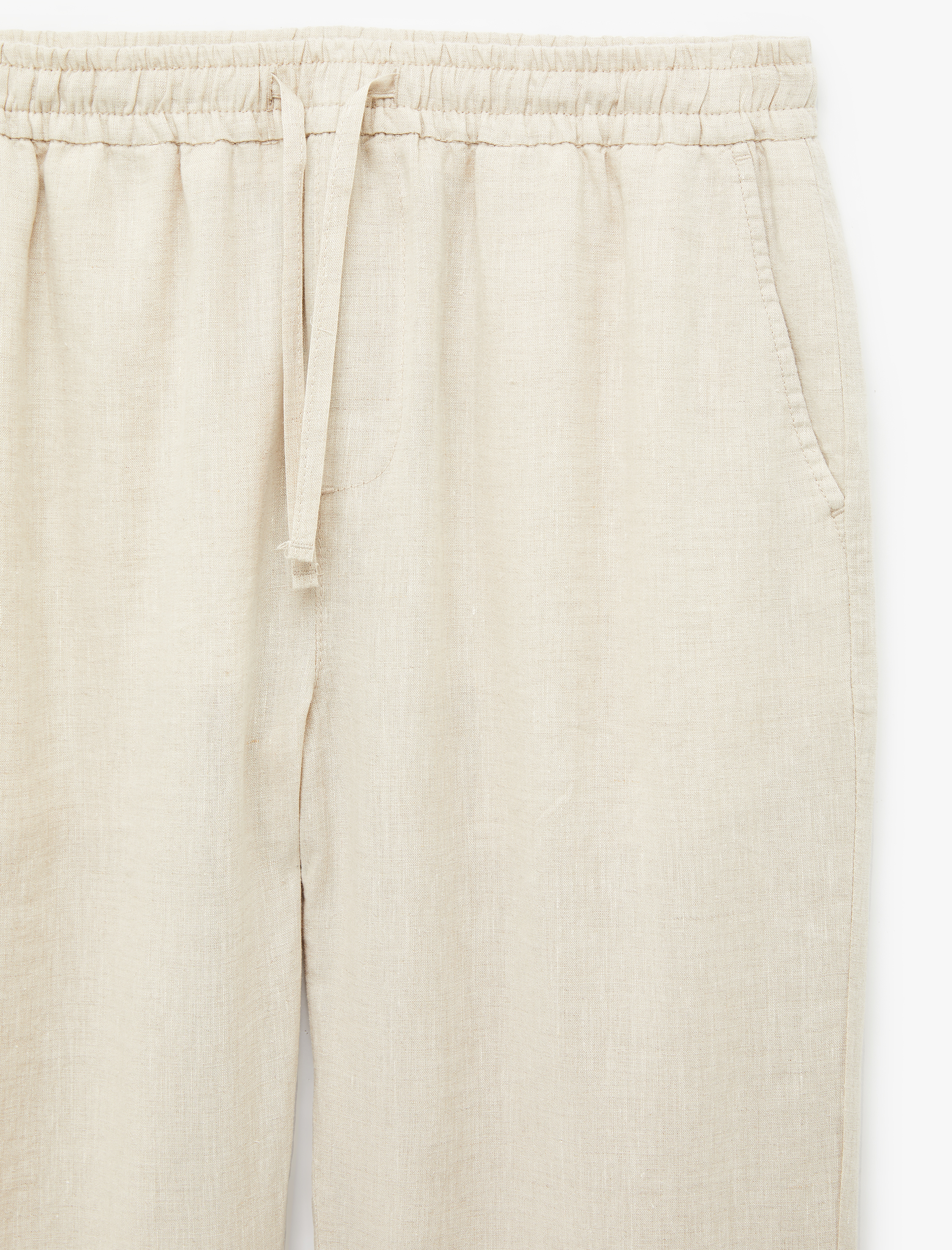   Regular Fit Cepli Beli Bağcıklı Keten Pantolon