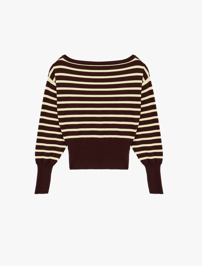  Viskon Karışımlı Uzun Kollu Kayık Yaka Triko Kazak