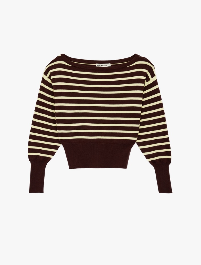  Viskon Karışımlı Uzun Kollu Kayık Yaka Triko Kazak