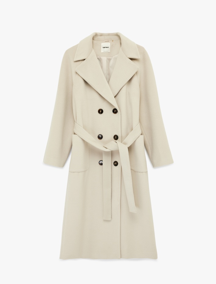  Kruvaze Trenç Kaban Kaşe Kemerli Cepli Düğmeli