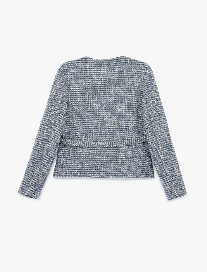  Uzun Kollu Bisiklet Yaka Kemer Detaylı Cepli Tüvit Ceket