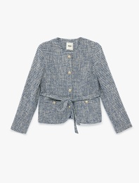 Uzun Kollu Bisiklet Yaka Kemer Detaylı Cepli Tüvit Ceket