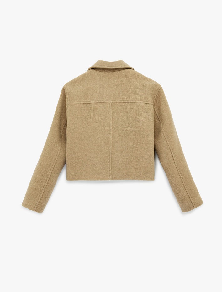  Fermuarlı Cepli Crop Kaşe Ceket