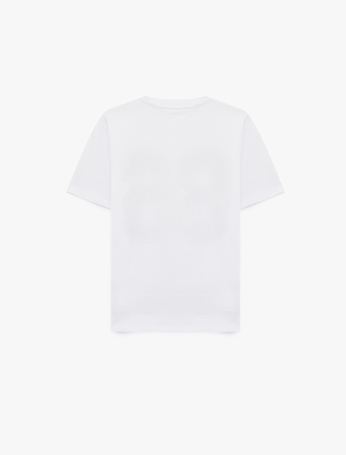  Kısa Kollu Bisiklet Yaka Baskılı Oversize Tişört