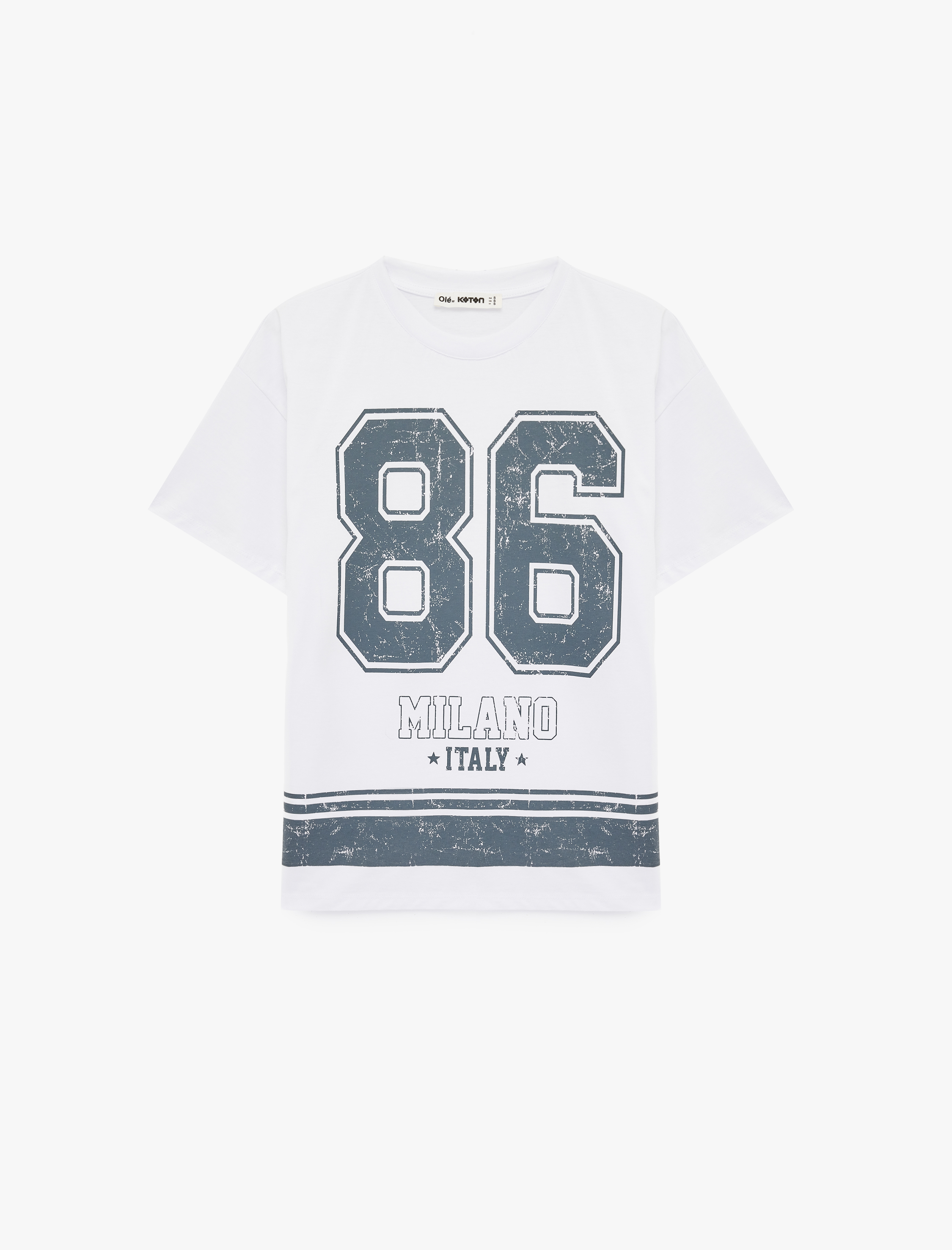   Kısa Kollu Bisiklet Yaka Baskılı Oversize Tişört