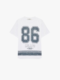 Kısa Kollu Bisiklet Yaka Baskılı Oversize Tişört