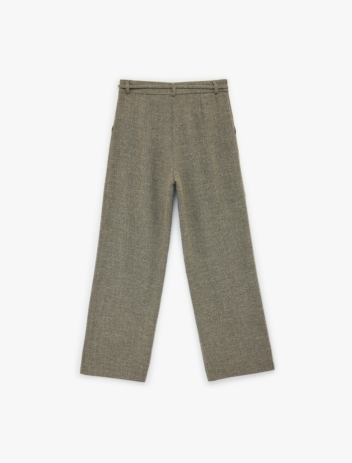  Bağlama Detaylı Geniş Paça Cepli Pantolon