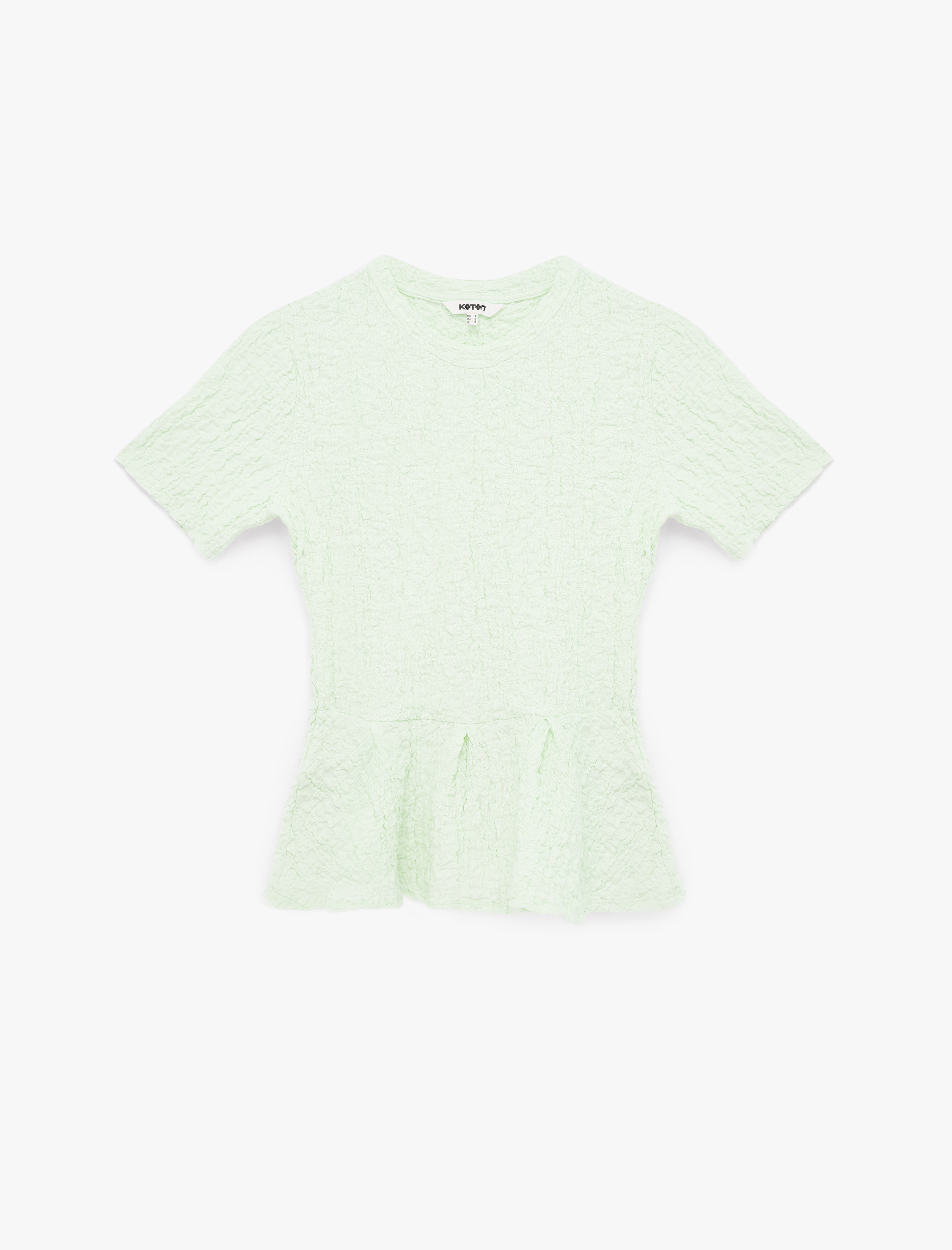   Slim Fit Bisiklet Yaka Kısa Kollu Dokulu Peplum Bluz