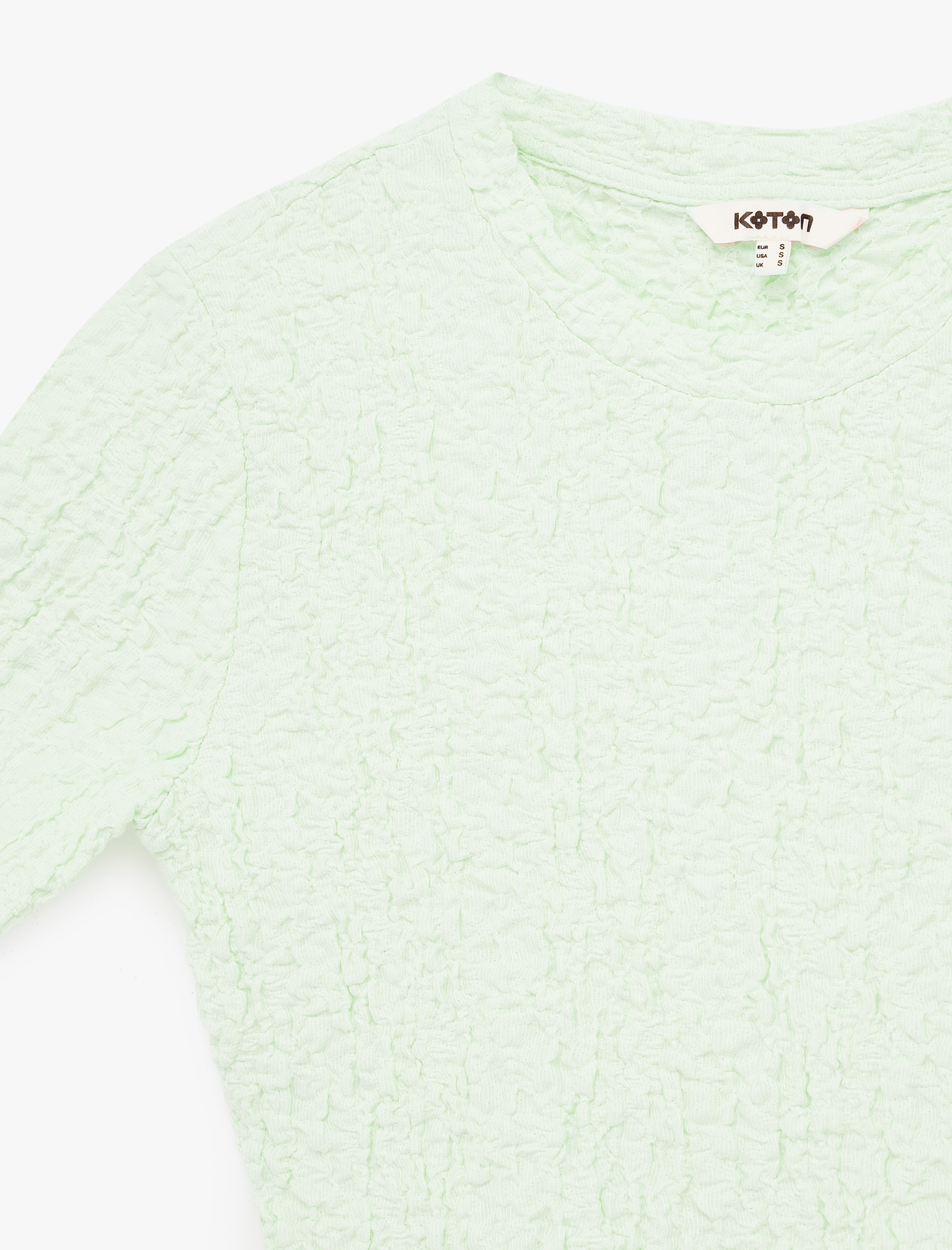   Slim Fit Bisiklet Yaka Kısa Kollu Dokulu Peplum Bluz