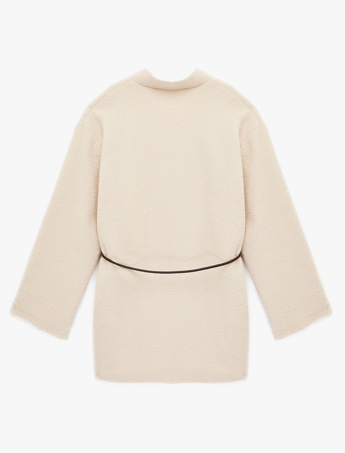  Buklet Kumaş Kemerli Cepli Kruvaze Uzun Kimono Ceket