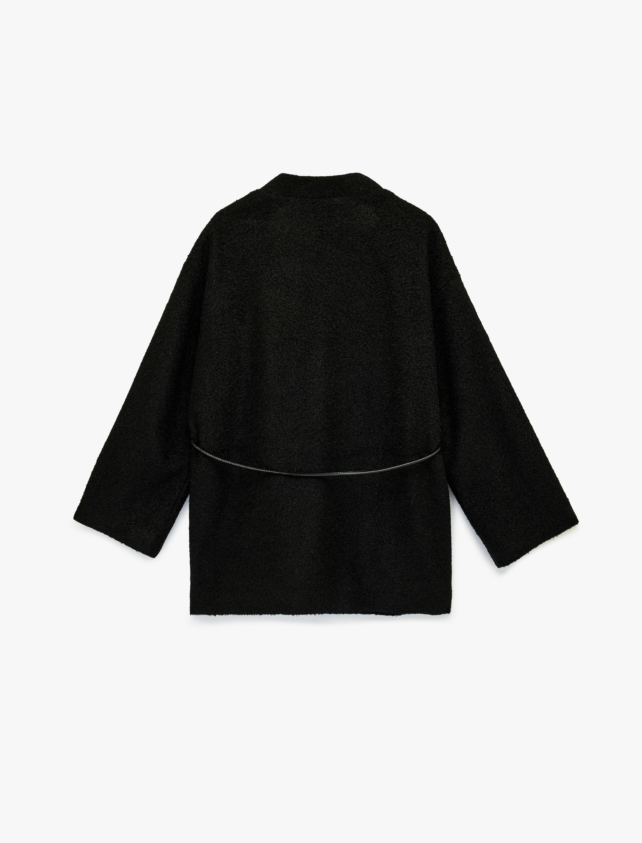   Buklet Kumaş Kemerli Cepli Kruvaze Uzun Kimono Ceket