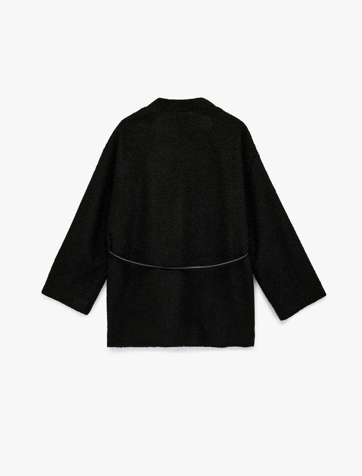  Buklet Kumaş Kemerli Cepli Kruvaze Uzun Kimono Ceket